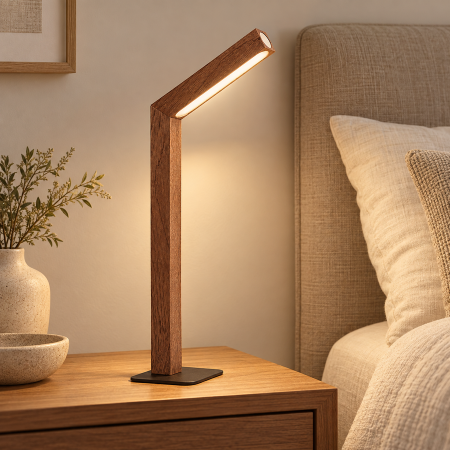 Rechargeable Wooden LED Table Lamp with Dimmer – 37.4 cm in a modern home setting