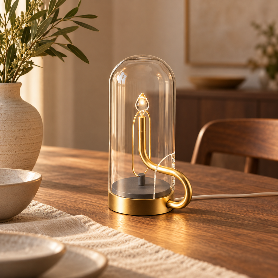 Rechargeable Candlestick LED Table Lamp with Glass Dome – 23.5 cm in a modern home setting