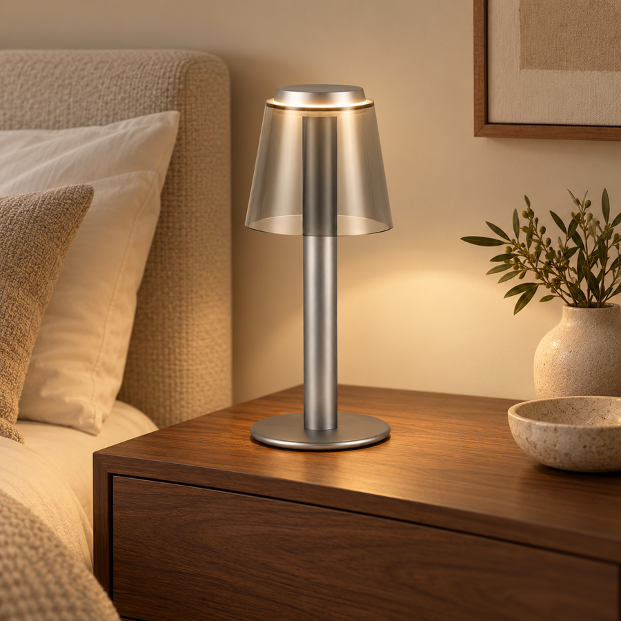 Rechargeable Mushroom LED Table Lamp with Touch Dimmer – 30 cm in a modern home setting