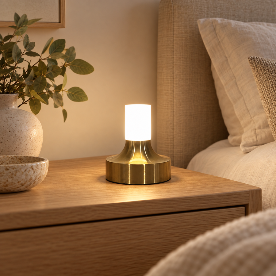 Rechargeable Cylinder LED Table Lamp with Touch Dimmer – 2 Sizes in a modern home setting