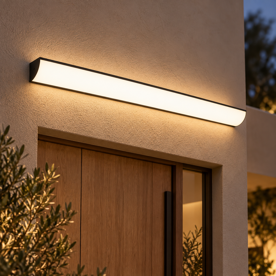 Slim LED Outdoor Wall Light, IP65 – Black or White in a modern home setting